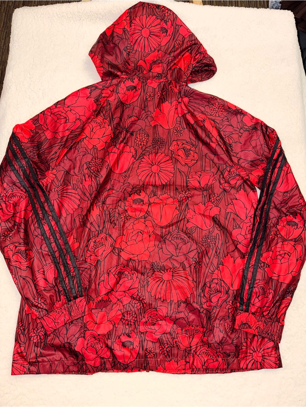 Adidas Originals Floral Windbreaker Jacket Red Black Trefoil Floral Pattern Sz M